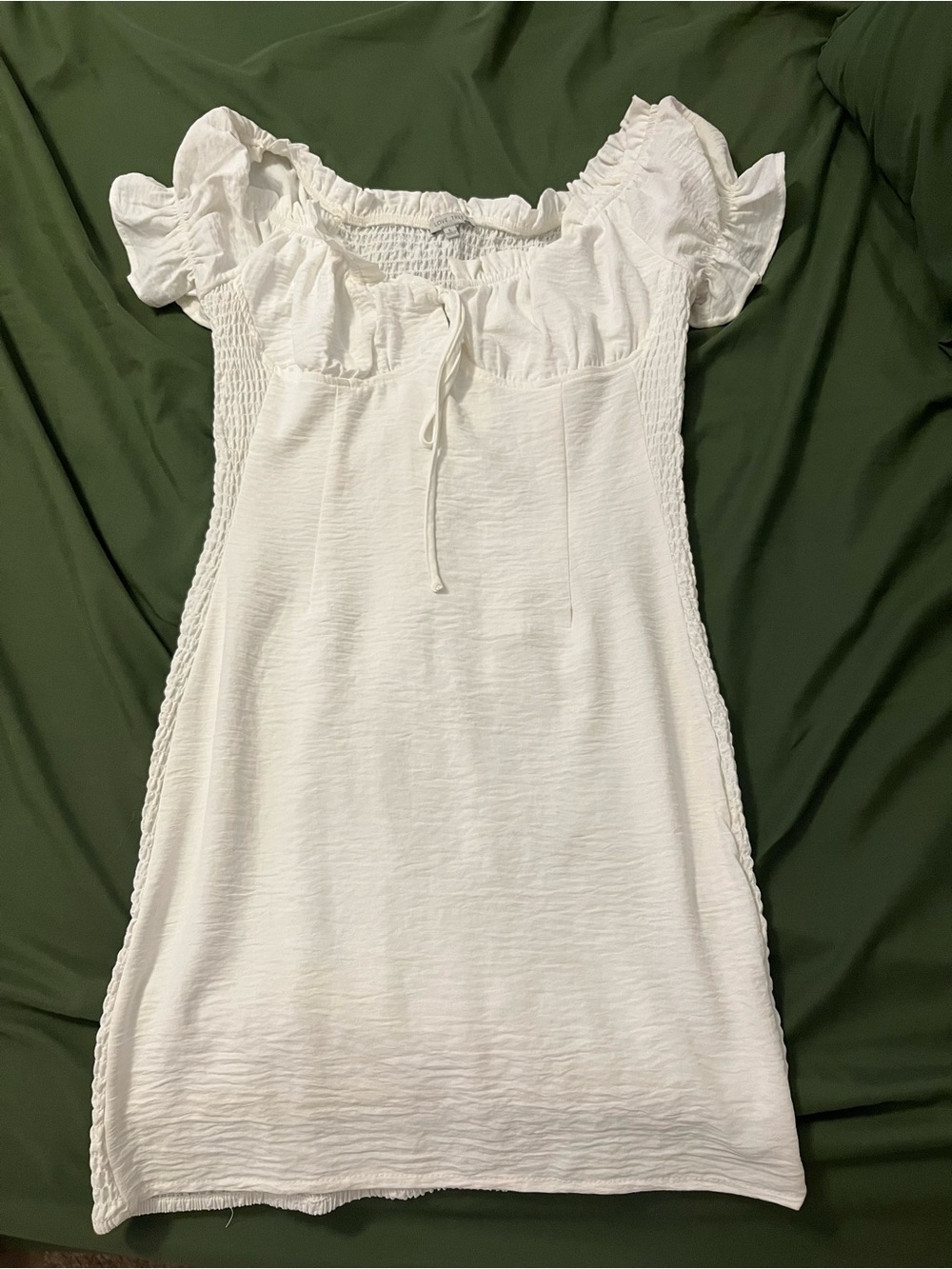 White Ruffled Off-Shoulder stretch dress. Size L but fits more like a S/M